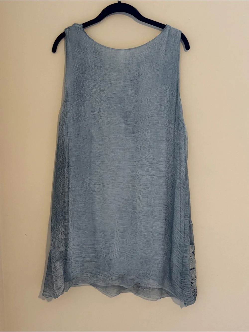 Soft Surroundings Pale Blue Sleeveless Tunic with White Floral Embroidery - Picture 4 of 4